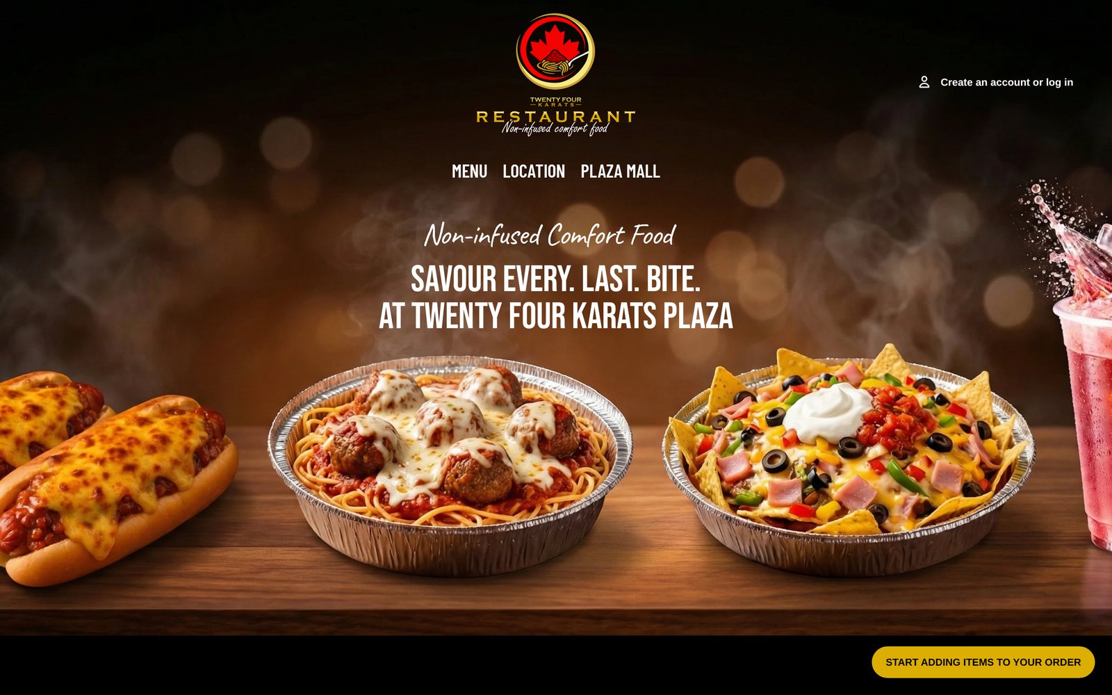24K Restaurant website homepage